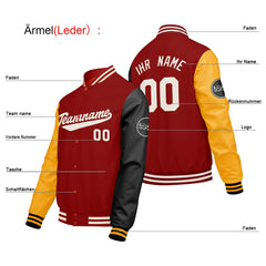 Maßgeschneiderte Rot Gelb Schwarz Letterman Varsity Jacket Individuelle Stickerei Druck nach Ihrem Wunsch