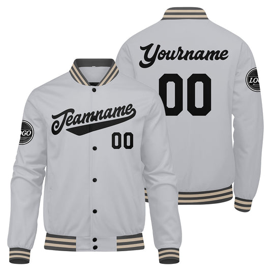 Benutzerdefinierte Verlauf Varsity-Jacke. Letterman-Jacke Grau Schwarz