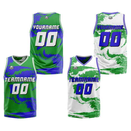 Benutzerdefinierte Grün Blau Reversible Basketball Jersey Personalisierte Print Name Nummer Logo