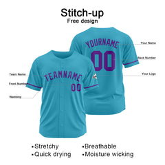 Benutzerdefinierte Authentisch Baseball-Trikot Hellblau- Lila