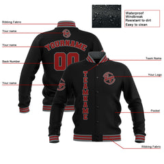 Benutzerdefiniert Schwarz Rot Grau Wasserdichte Varsity Jacken Personalisiert genäht Name Nummer Logo zu Letterman Jacken