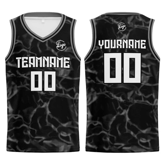 Benutzerdefinierter Schwarz Grau Basketball Jersey Uniform Anzug gedruckt Ihr Logo Name Nummer