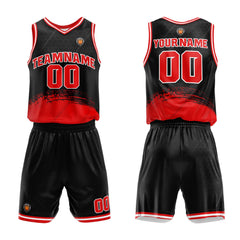Benutzerdefinierter Schwarz Rot Basketball Jersey Uniform Anzug gedruckt Ihr Logo Name Nummer
