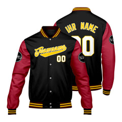 Maßgeschneiderte Schwarz Rot Letterman Varsity Jacket Individuelle Stickerei Druck nach Ihrem Wunsch