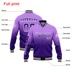 Benutzerdefinierte Verlauf Varsity-Jacke. Letterman-Jacke Lila