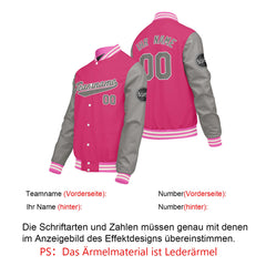 Maßgeschneiderte Hellgrau Rosa Letterman Varsity Jacket Individuelle Stickerei Druck nach Ihrem Wunsch