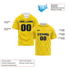 Benutzerdefinierte Gelb Kurzarm-Kapuzenpullover für Männer Frauen Hemden mit Kapuzen gedruckt Name Logo