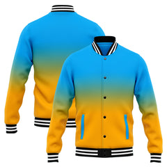 Benutzerdefinierte Verlauf Varsity-Jacke. Letterman-Jacke Hellblau Orange