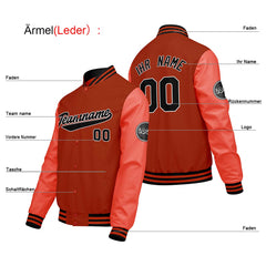 Maßgeschneiderte Orange Letterman Varsity Jacket Individuelle Stickerei Druck nach Ihrem Wunsch