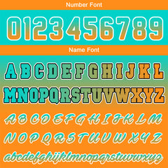 Benutzerdefinierte Verlauf Varsity-Jacke. Letterman-Jacke Teal Orange