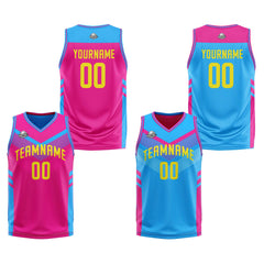 Benutzerdefinierte Rosa Hellblau Reversible Basketball Jersey Personalisierte Print Name Nummer Logo