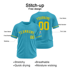 Benutzerdefinierte Authentisch Baseball-Trikot Hellblau-Gelb