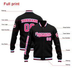 Benutzerdefinierte Varsity-Jacke. Letterman-Jacke für Männer, Frauen und Jugendliche Schwarz Rosa