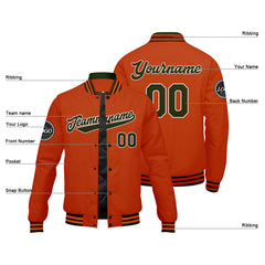Benutzerdefinierte Verlauf Varsity-Jacke. Letterman-Jacke Olivgrün Orange