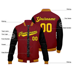 Benutzerdefinierte Verlauf Varsity-Jacke. Letterman-Jacke Karminrot Schwarz Gelb