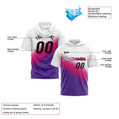 Benutzerdefinierte Weiß Rosa Violett Kurzarm-Kapuzenpullover für Männer Frauen Hemden mit Kapuzen gedruckt Name Logo