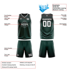 Benutzerdefinierte Olivengrün Weiß Schwarz Reversible Basketball Jersey Personalisierte Print Name Nummer Logo
