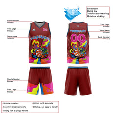 Benutzerdefinierter Burgund Basketball Jersey Uniform Anzug gedruckt Ihr Logo Name Nummer