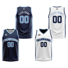 Benutzerdefinierte Marine Weiß Hellblau Reversible Basketball Jersey Personalisierte Print Name Nummer Logo