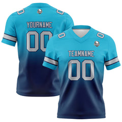 Benutzerdefinierte Aqua Dunkelblau Gradient Fußball Trikots Personalisierter Name Nummer Logo