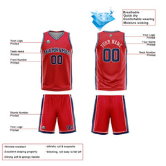 Benutzerdefinierte Rot Weiß Marine Reversible Basketball Jersey Personalisierte Print Name Nummer Logo