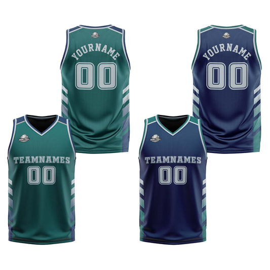 Benutzerdefinierte Mitternachtsgrün Marinegrau Reversible Basketball Jersey Personalisierte Print Name Nummer Logo