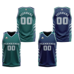 Benutzerdefinierte Mitternachtsgrün Marinegrau Reversible Basketball Jersey Personalisierte Print Name Nummer Logo