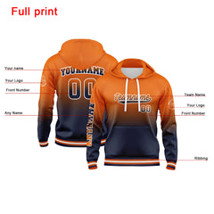 Benutzerdefiniert Marine Orange Hoodie Personalisiert Männer Pullover Hoodie Gedruckt Team Name Number Logo für Frauen