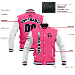 Benutzerdefiniert Rosa Weiß Schwarz Wasserdichte Varsity Jacken Personalisiert genäht Name Nummer Logo zu Letterman Jacken