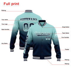 Benutzerdefinierte Verlauf Varsity-Jacke. Letterman-Jacke Light Teal Marine