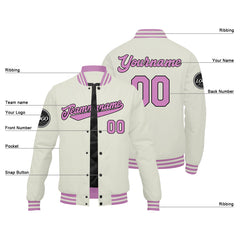 Benutzerdefinierte Verlauf Varsity-Jacke. Letterman-Jacke Creme Rosa