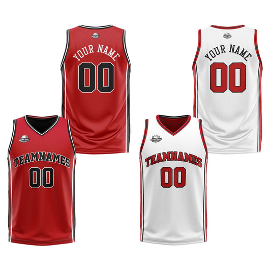 Benutzerdefinierte Rot Weiß Schwarz Reversible Basketball Jersey Personalisierte Print Name Nummer Logo