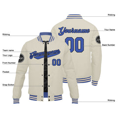 Benutzerdefinierte Verlauf Varsity-Jacke. Letterman-Jacke Creme Blau