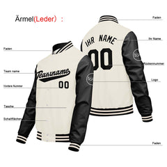 Maßgeschneiderte Creme Weiß Schwarz Letterman Varsity Jacket Individuelle Stickerei Druck nach Ihrem Wunsch