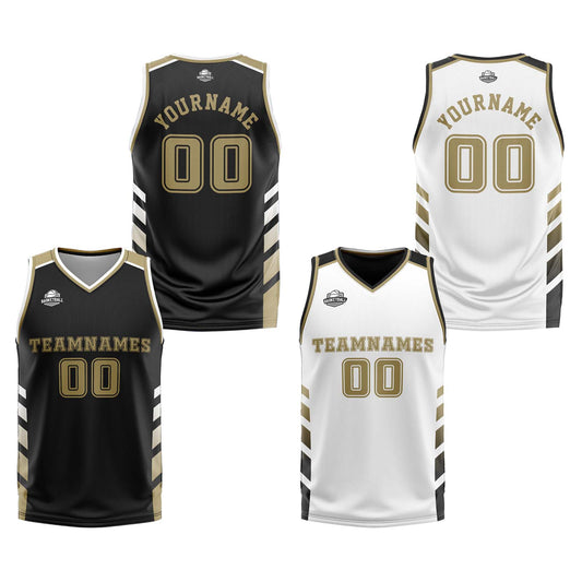 Benutzerdefinierte Schwarz Weiß Gold Reversible Basketball Jersey Personalisierte Print Name Nummer Logo