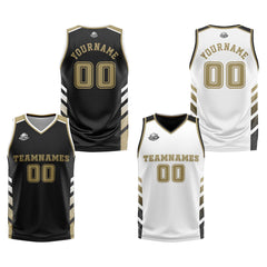 Benutzerdefinierte Schwarz Weiß Gold Reversible Basketball Jersey Personalisierte Print Name Nummer Logo