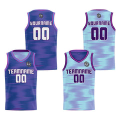 Benutzerdefinierte Lila Hellblau Reversible Basketball Jersey Personalisierte Print Name Nummer Logo