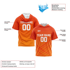 Benutzerdefinierte Orange Kurzarm-Kapuzenpullover für Männer Frauen Hemden mit Kapuzen gedruckt Name Logo