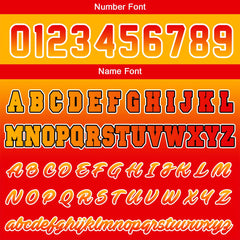 Benutzerdefinierte Verlauf Varsity-Jacke. Letterman-Jacke Hellorange Rot