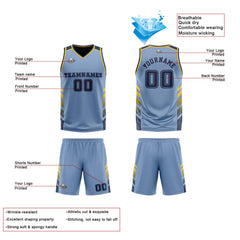 Benutzerdefinierte Hellblau Marinegelb Reversible Basketball Jersey Personalisierte Print Name Nummer Logo