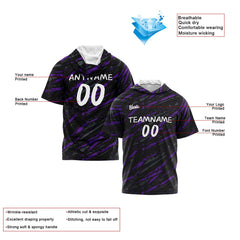 Benutzerdefinierte Schwarz Lila Kurzarm-Kapuzenpullover für Männer Frauen Hemden mit Kapuzen gedruckt Name Logo