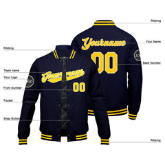 Benutzerdefinierte Verlauf Varsity-Jacke. Letterman-Jacke Marine Gelb