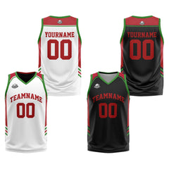 Benutzerdefinierte Rot Grün Reversible Basketball Jersey Personalisierte Print Name Nummer Logo