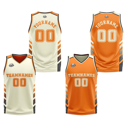 Benutzerdefinierte Creme Orange Schwarz Reversible Basketball Jersey Personalisierte Print Name Nummer Logo