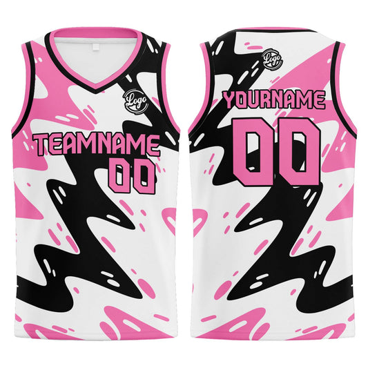 Benutzerdefinierter Weiß Schwarz Rosa Basketball Jersey Uniform Anzug gedruckt Ihr Logo Name Nummer