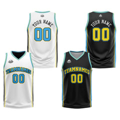 Benutzerdefinierte Weiß Schwarz Hellblau Reversible Basketball Jersey Personalisierte Print Name Nummer Logo