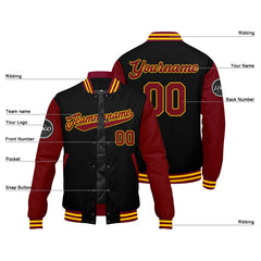 Benutzerdefinierte Verlauf Varsity-Jacke. Letterman-Jacke Karminrot Schwarz Gelb