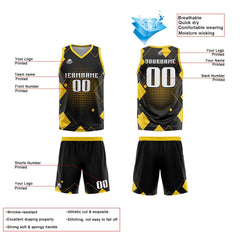 Benutzerdefinierte Gelb Reversible Basketball Jersey Personalisierte Print Name Nummer Logo