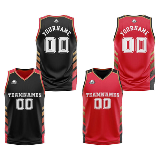 Benutzerdefinierte Schwarz Rot Gold Reversible Basketball Jersey Personalisierte Print Name Nummer Logo