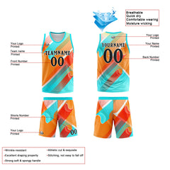 Angefertigte Aqua Orange Basketball-Trikots für Männer und Frauen, Uniformen, geeignet für Kinder und Erwachsene, personalisierte Trikots